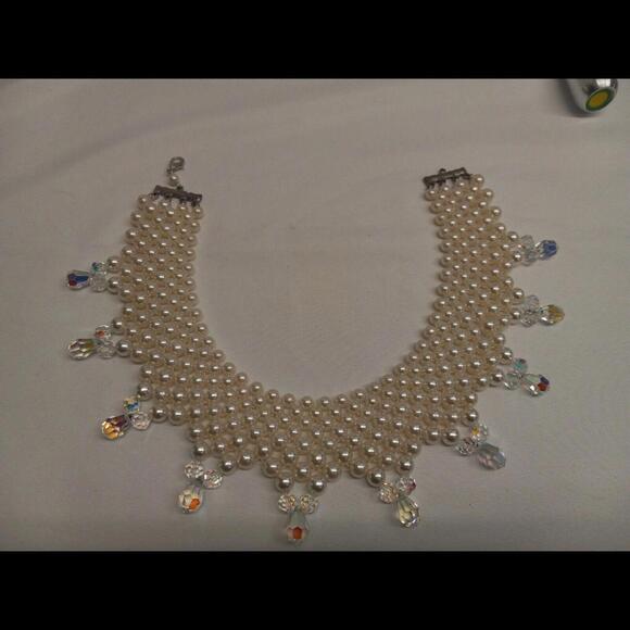 Classic  Faux Pearl 6 Tiered Choker with Crystal Drops - Picture 8 of 9